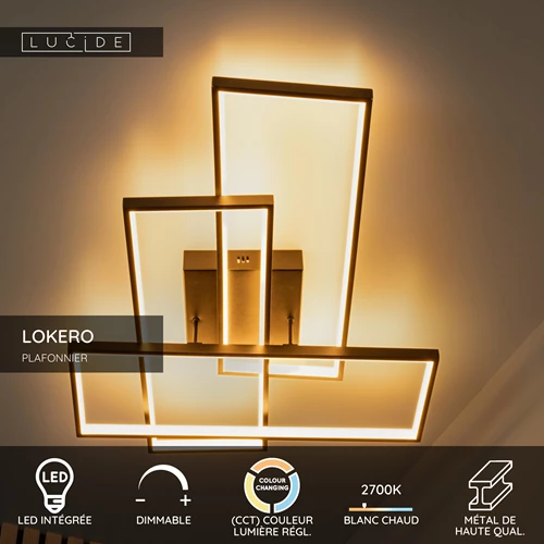 Lucide LOKERO - Plafonnier - LED Dim. - CCT - 1x60W 2700K/4000K - Noir - USP